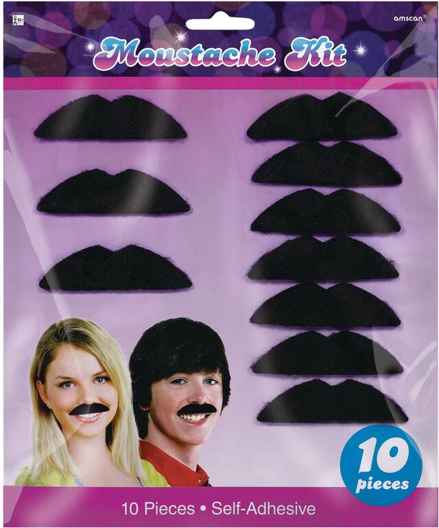 Black 70s Moustaches, 10-pk Front_Flat