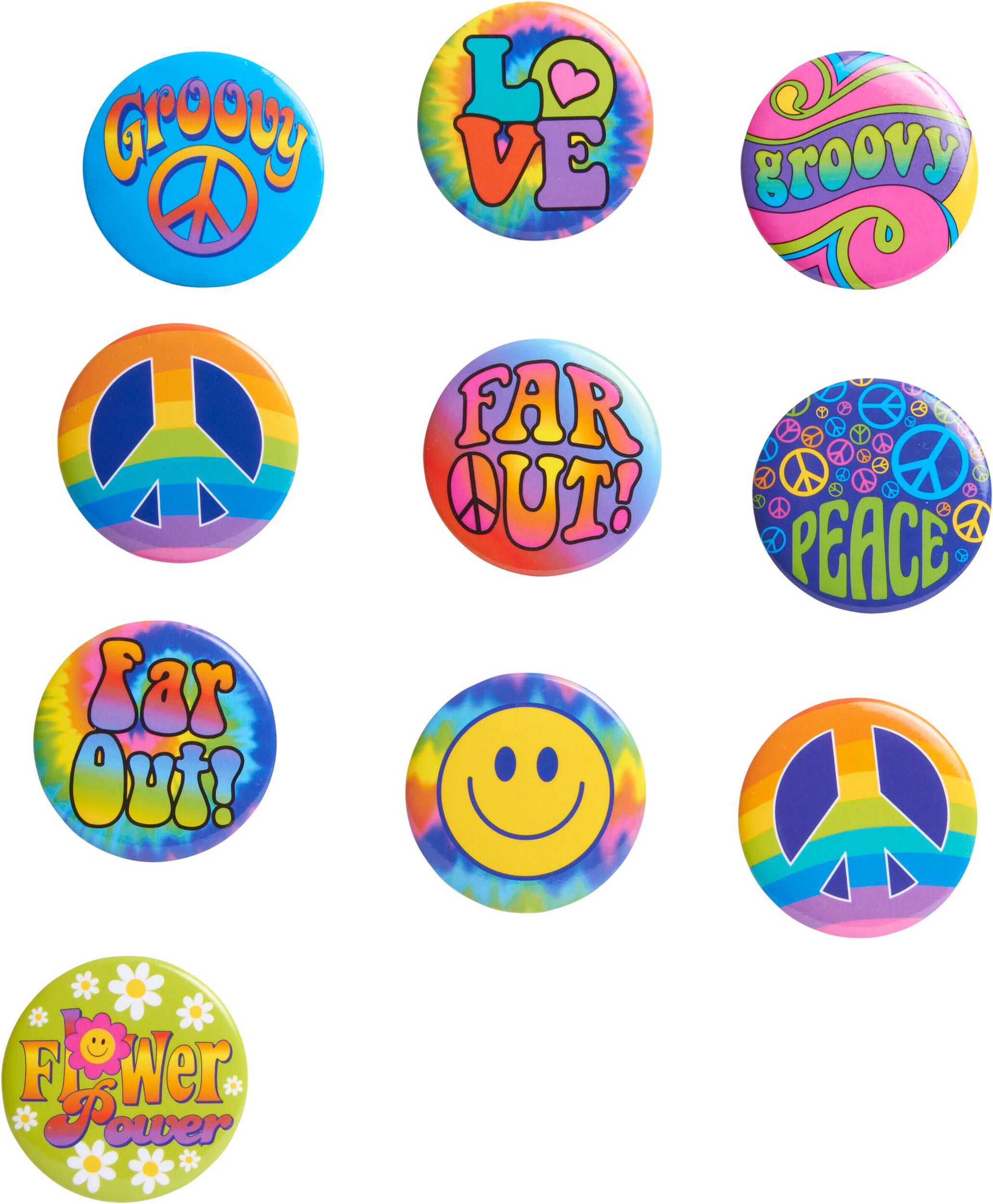 Tie-Dye 60s Buttons, 10-pk Front_Flat