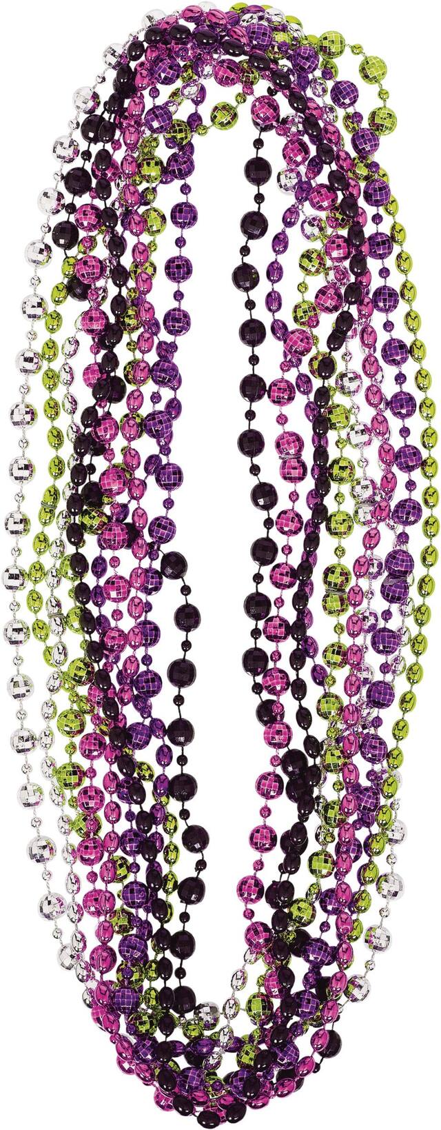 1970s Disco Beaded Necklaces Jewelry, Multi-Coloured, 15-in, 10-pk, Wearable Costume Accessory for Halloween Front_Flat