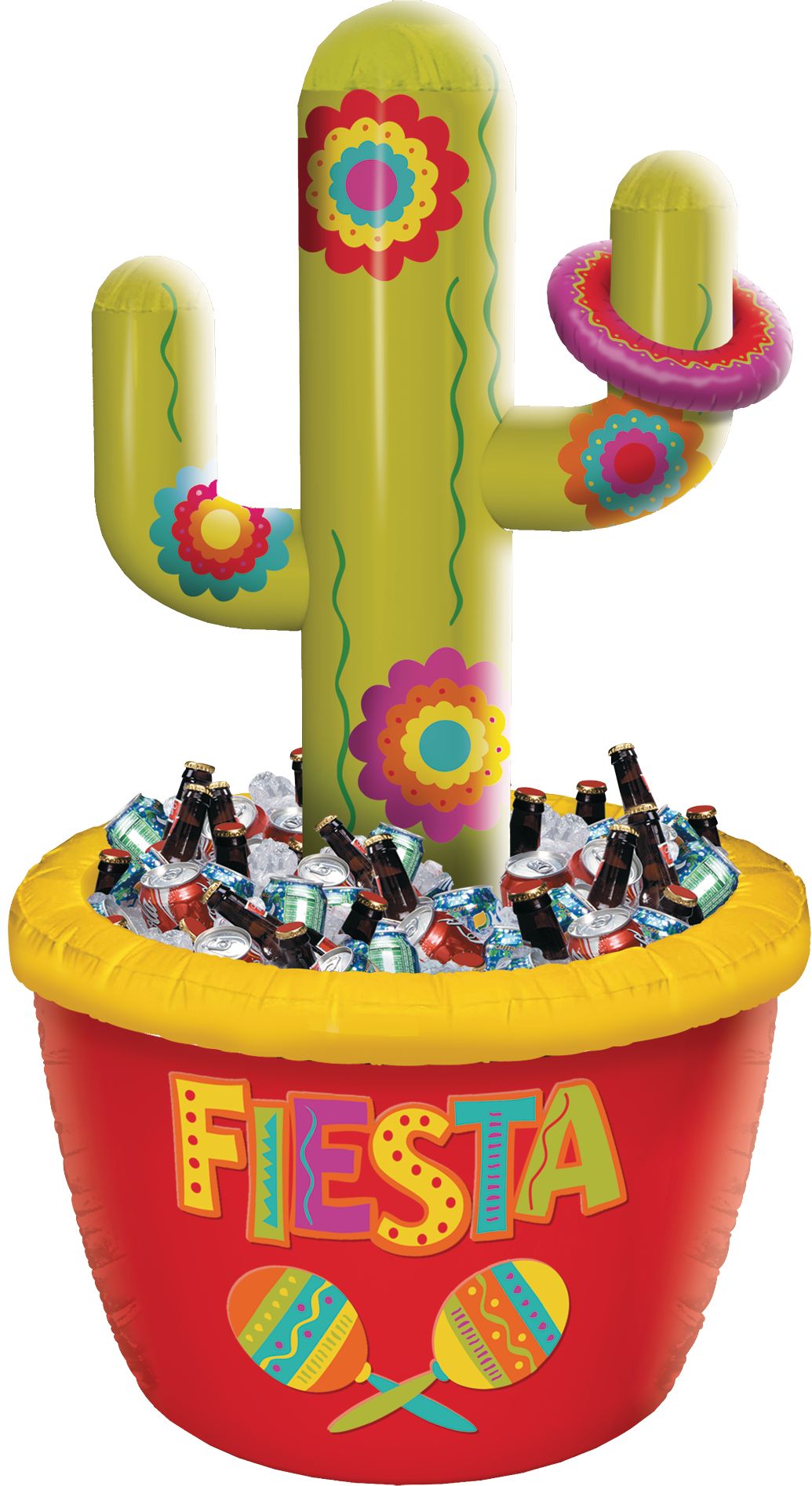 "Fiesta" Cactus Ring Toss Inflatable Cooler,  Green/Red, 54-in, for Cinco de Mayo/Fiesta/Summer Party Front_Elevated