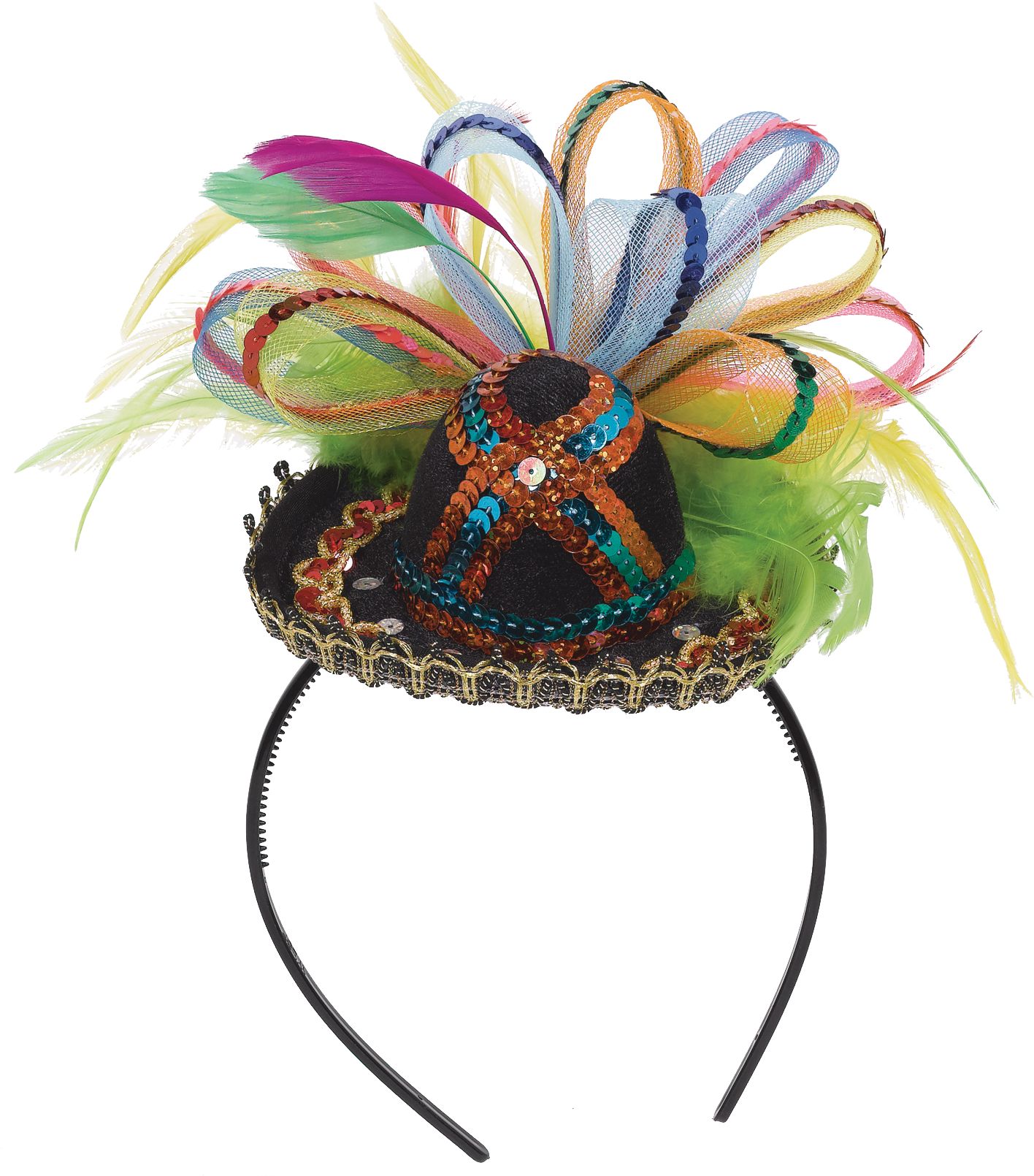 Fiesta Mini Sombrero Hat Headband, Multi-Coloured, One Size, Wearable Costume Accessory for Halloween Front_Flat