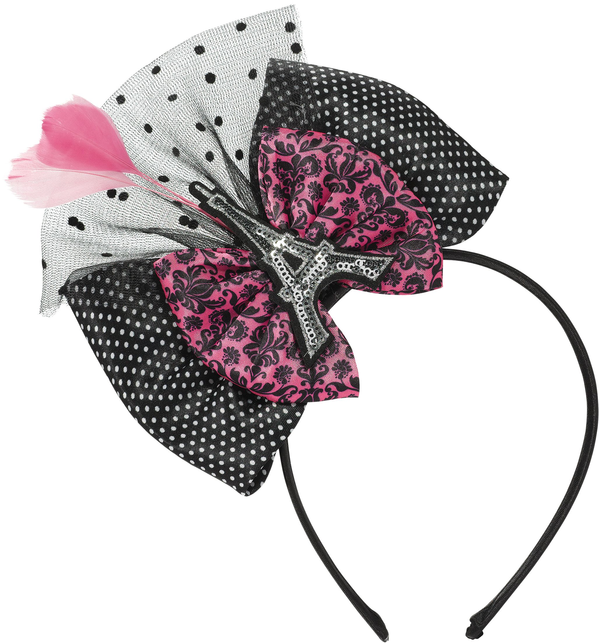 A Day in Paris Eiffel Tower Bow Headband, Black/Pink, One Size, Wearable Accessory for Birthdays Front_Flat