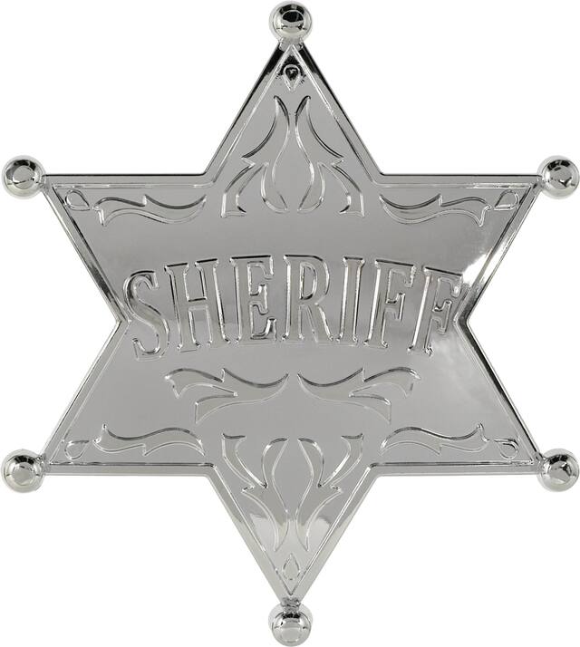 "Sheriff" Large Western Star Police Badge, Silver, One Size, Wearable Costume Accessory for Halloween Front_Flat