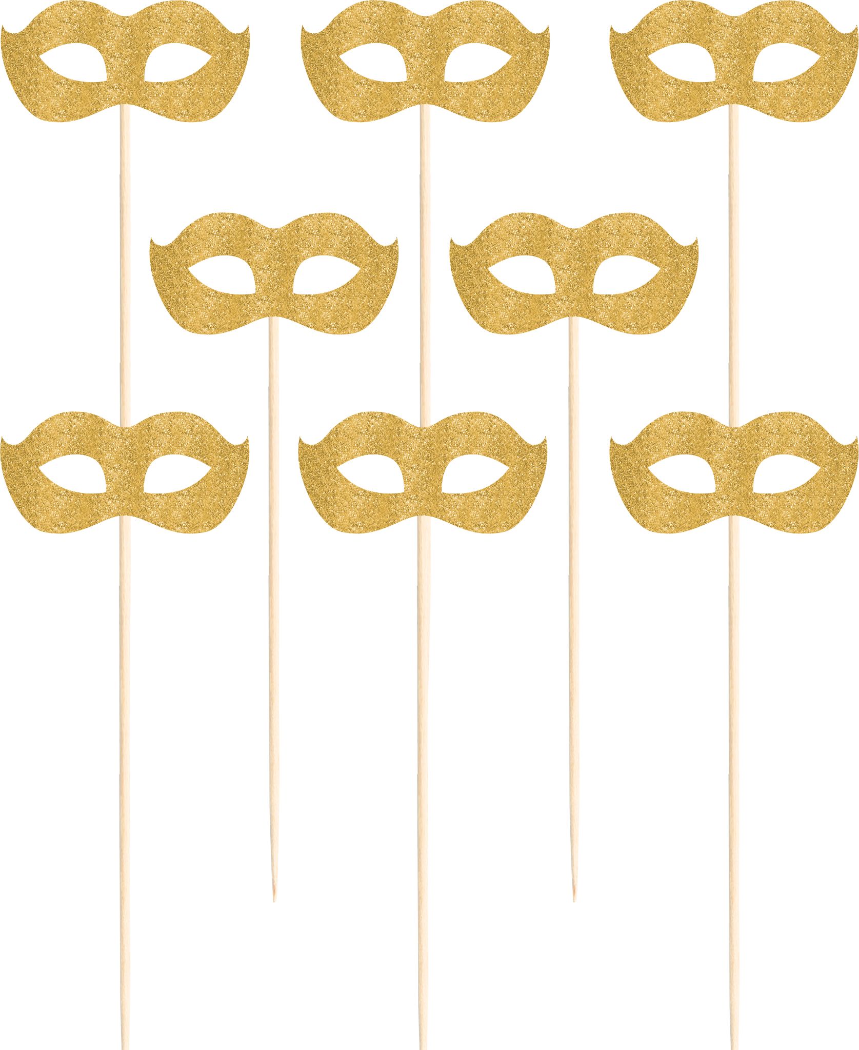 Masque de bal masqué sur piquets, or scintillant, paq. 2 Front_Flat