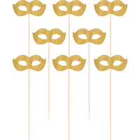 Masque de bal masqué sur piquets, or scintillant, paq. 2 Front_Flat