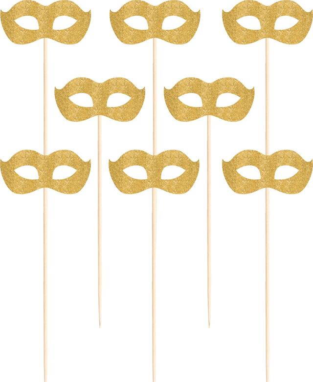 Glitter Gold Masquerade Mask Picks, 2-pk Front_Flat