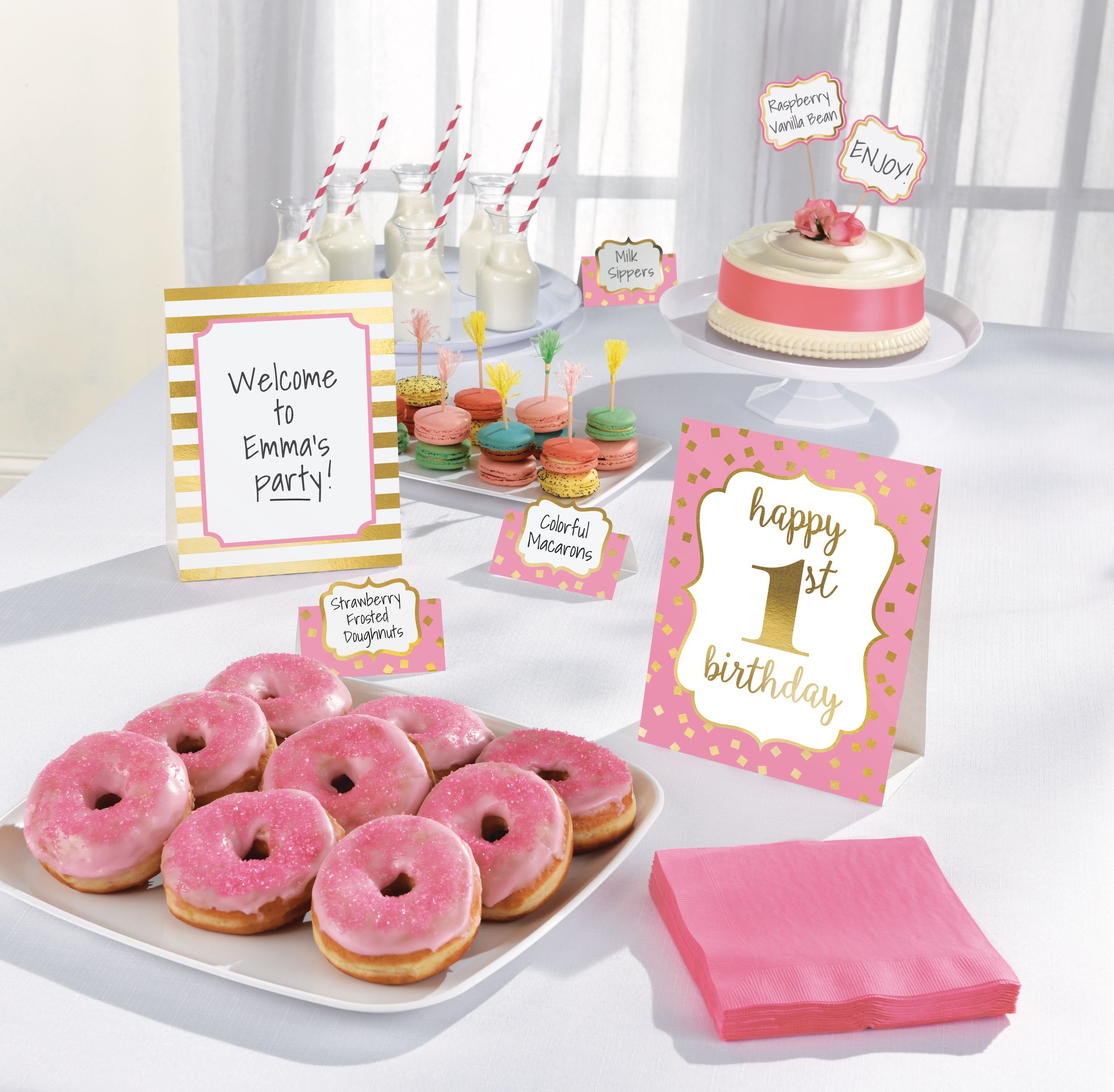 Metallic Pink  Gold 1st Birthday Buffet Decorating Kit, 12-pc Composite_or_Mixed