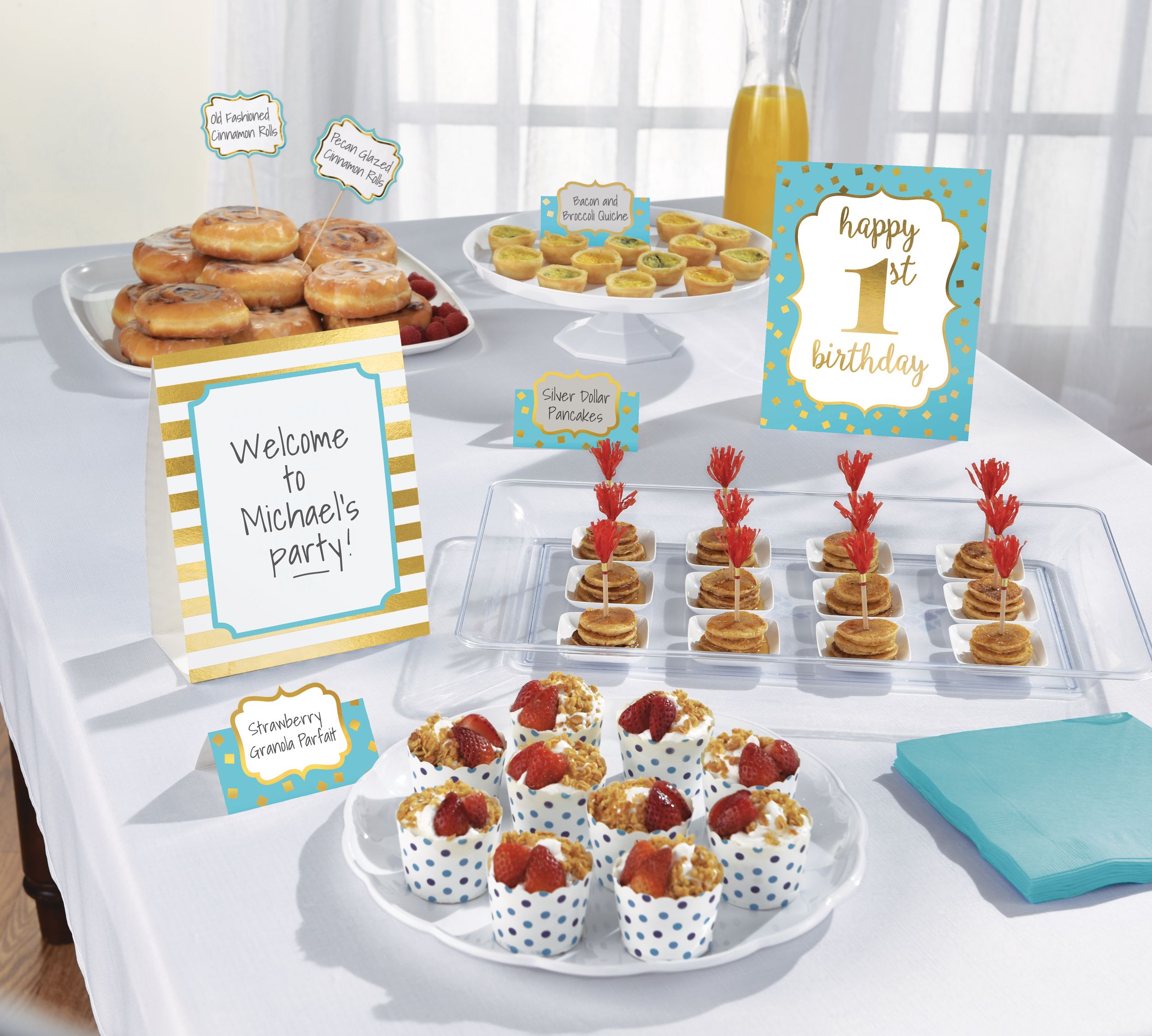Metallic Blue  Gold 1st Birthday Buffet Decorating Kit, 12-pc Composite_or_Mixed
