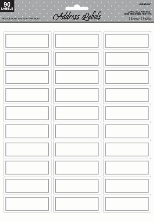 Étiquettes d'adresse, argent, paq. 90 Front_Flat