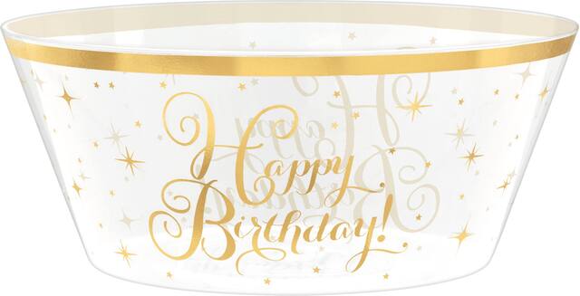 Metallic Gold Birthday Plastic Bowl Front_Flat