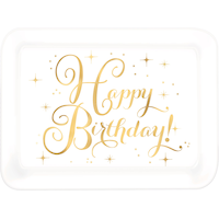 Plateau rectangulaire d'anniversaire en plastique or métallique Overhead_Flat