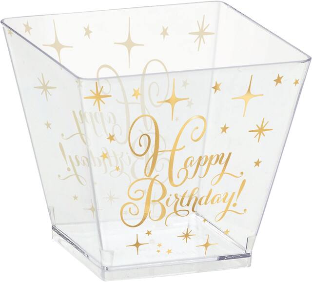 Mini bols cubiques d'anniversaire en plastique or métallique, paq. de 30 Front_Angled_Right