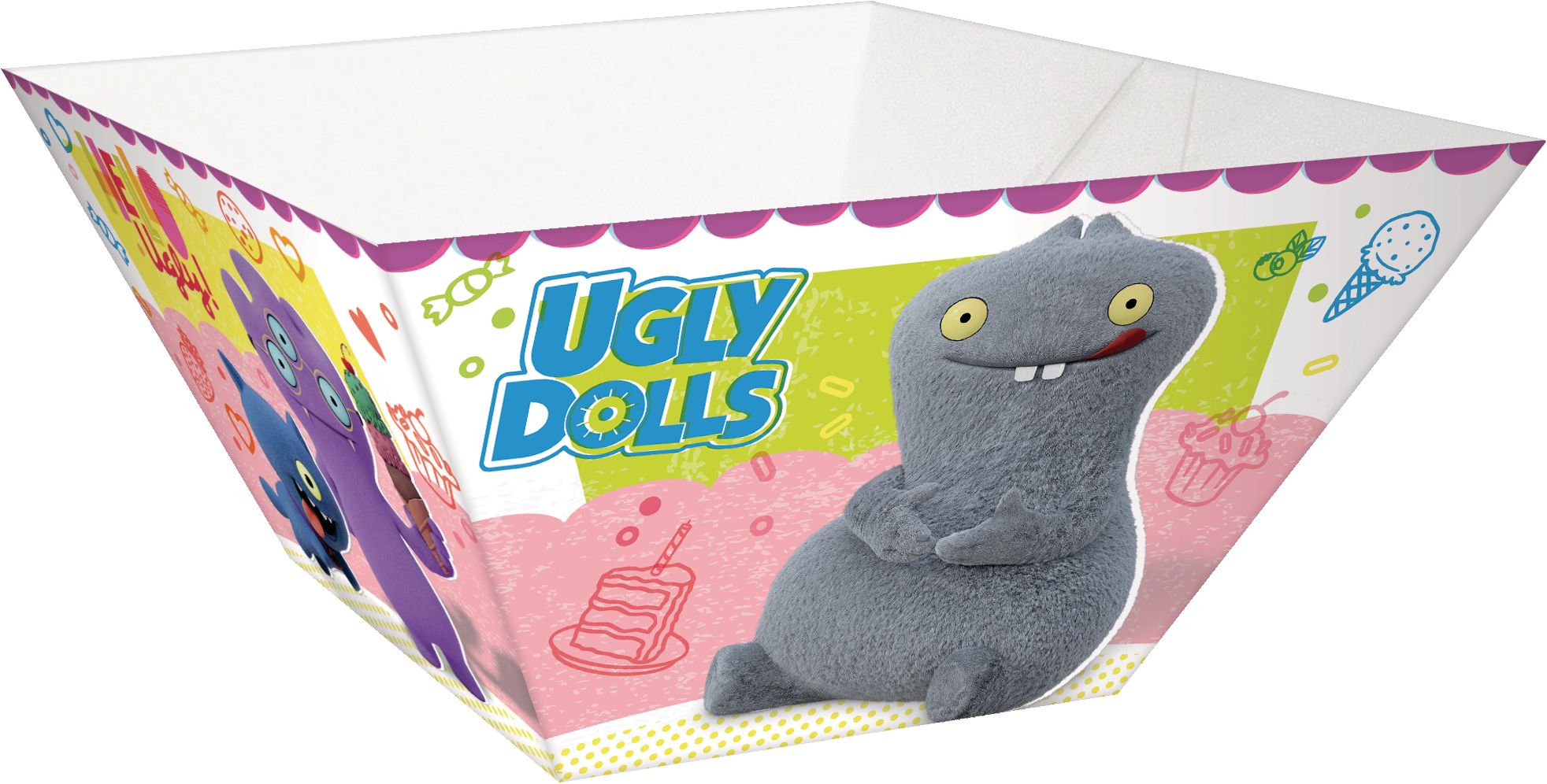 UglyDolls Birthday Party Square Snack Bowls, 3-pk Front_Angled_Right