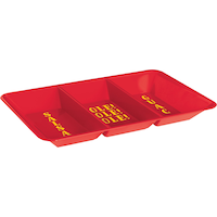 Fiesta "Salsa Guac" Rectangle Plastic Reusable Sectional Serving Platter, Red, 14-in, for Cinco de Mayo/Fiesta/Summer Party Front_Angled_Right