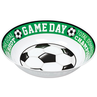Soccer "Game Day" Round Plastic Reusable Serving Bowl, Green/White, 13-in, for Sports Party Front_Elevated