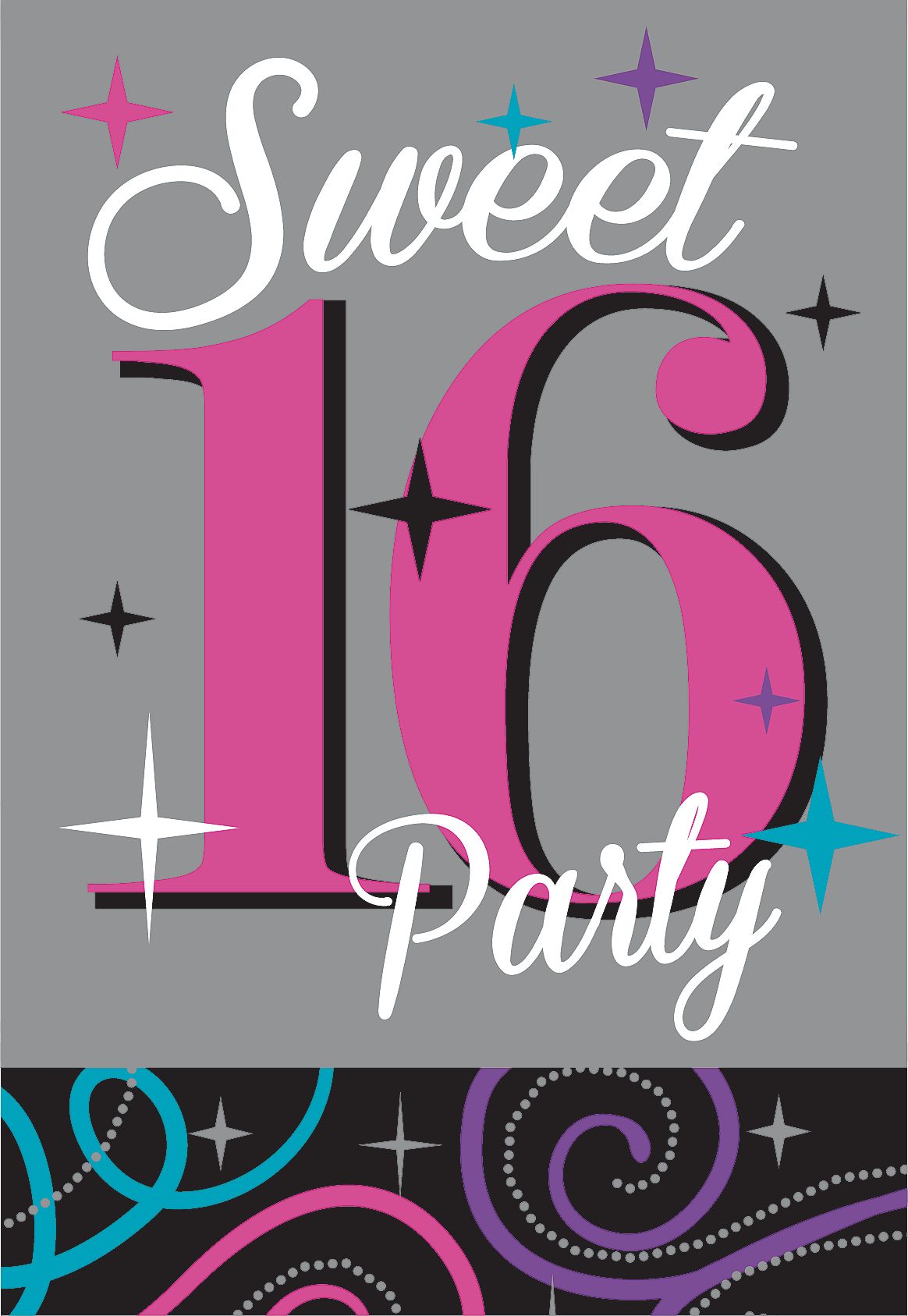 Celebrate Sweet 16 Invitations and Thank You Notes, 20-pk Front_Flat