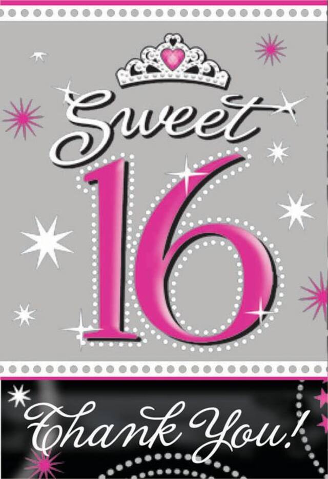 Sweet 16 Sparkle Invitations and Thank You Notes, 20-pk Front_Flat