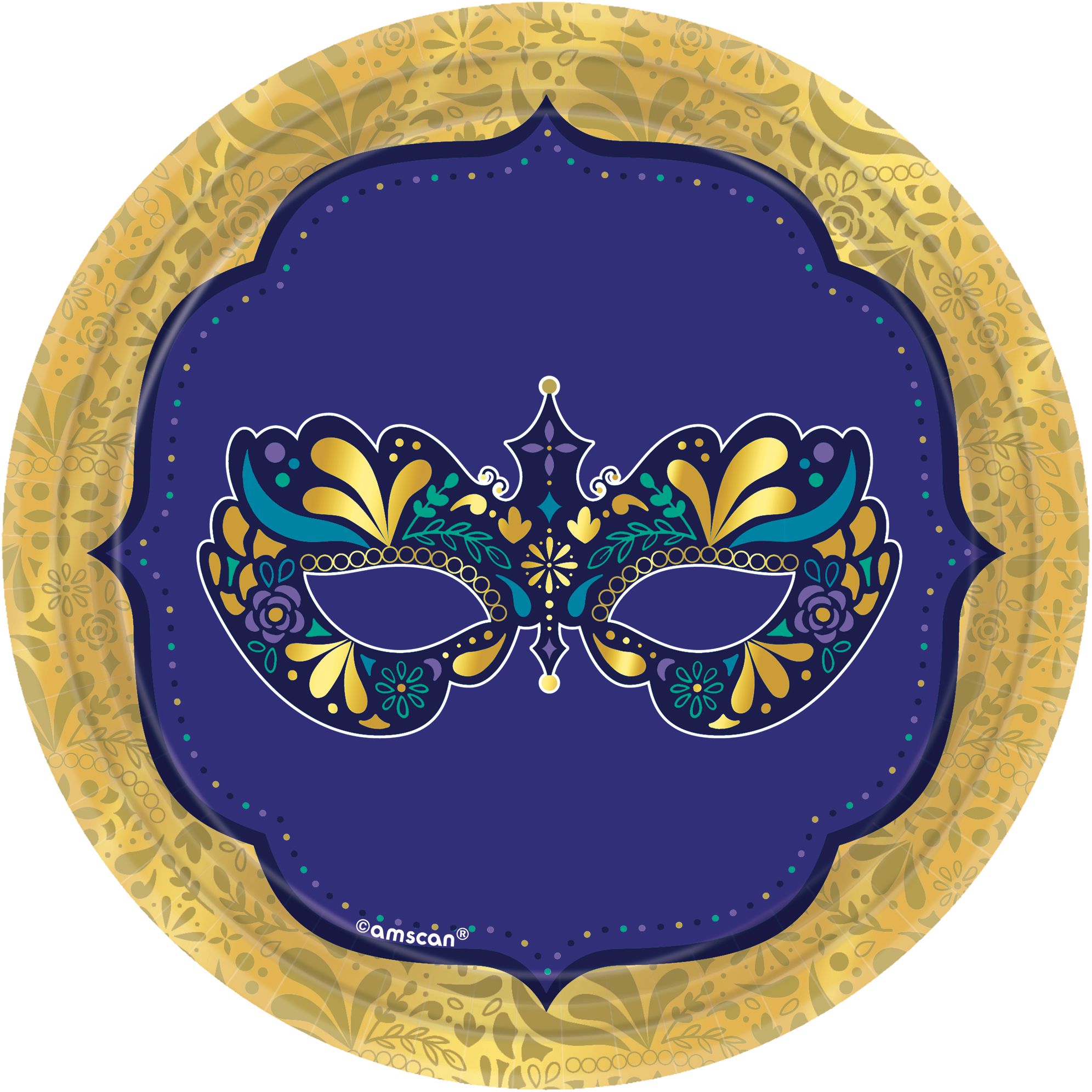 Assiettes à dessert sur le thème de bal masqué Soirée déguisée, paq. 8 Overhead_Flat