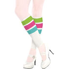 1980s Awesome Leg Warmers, Green/Pink/Blue Striped, One Size