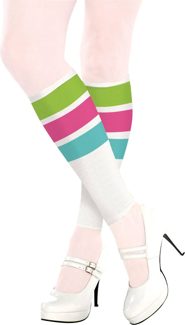 1980s Awesome Leg Warmers, Green/Pink/Blue Striped, One Size, Wearable Costume Accessory for Halloween Composite_or_Mixed