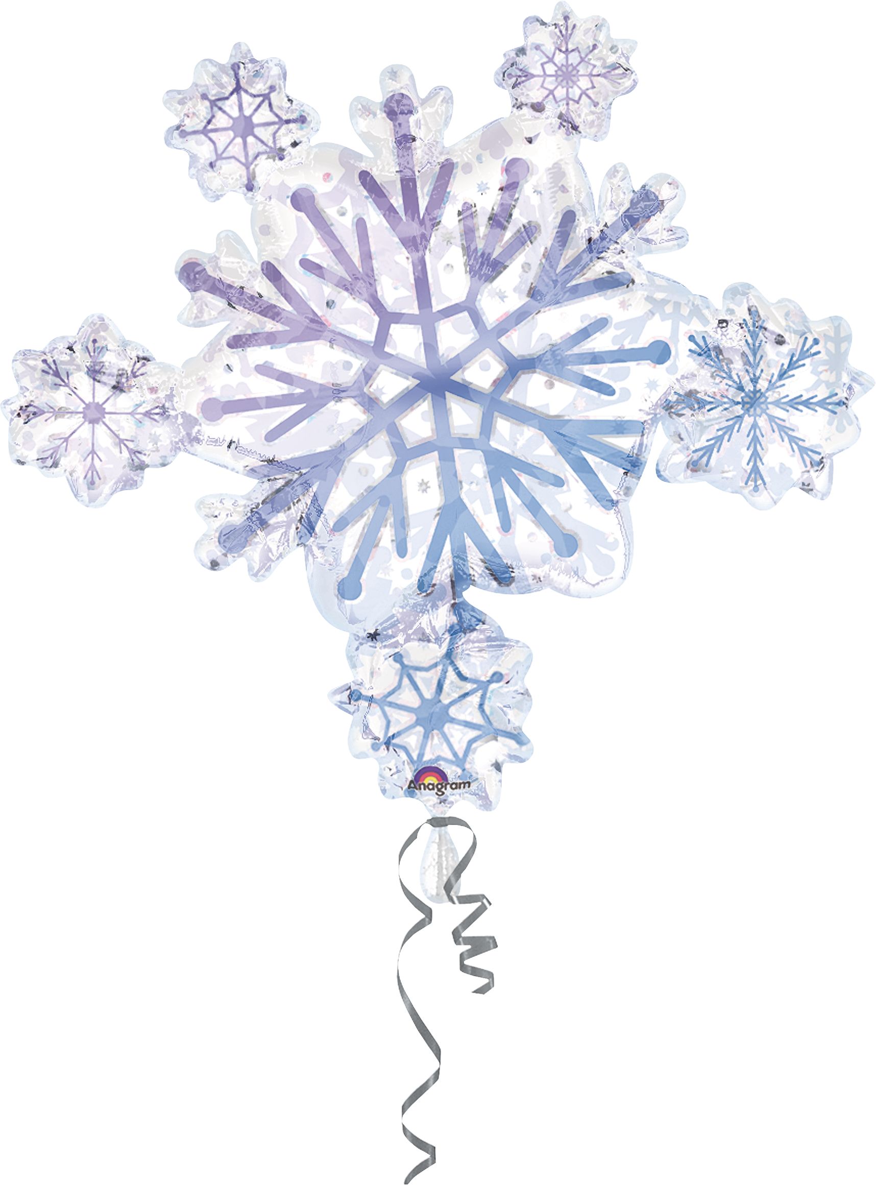 Snowflake Satin Foil Balloon, Silver/Blue, 26-in, Helium Inflation & Ribbon Included for Winter/Christmas Front_Flat