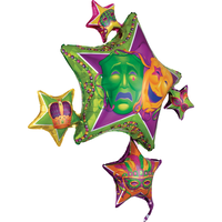 Mardi Gras Stars Foil Balloon, Helium Inflation Included, Purple/Green/Yellow, 35-in Front_Angled_Right