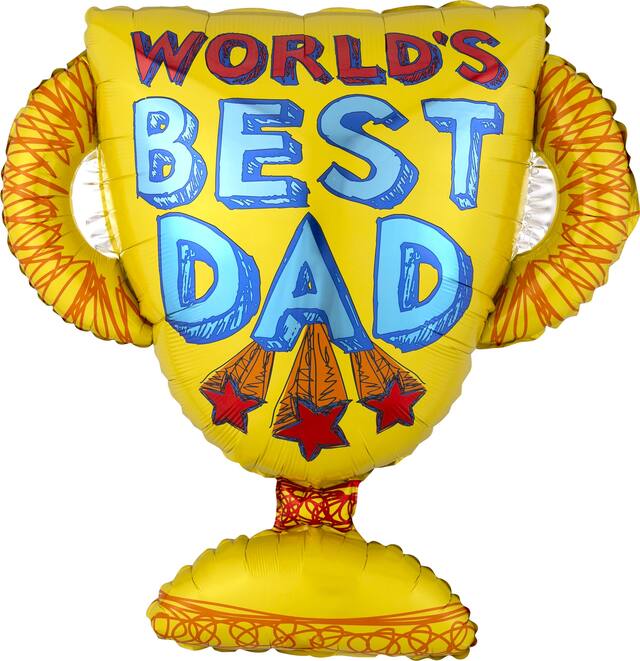 "World's Best Dad" Trophy Satin Foil Balloon, Yellow, 35-in, Helium Inflation & Ribbon Included for Father's Day Front_Flat