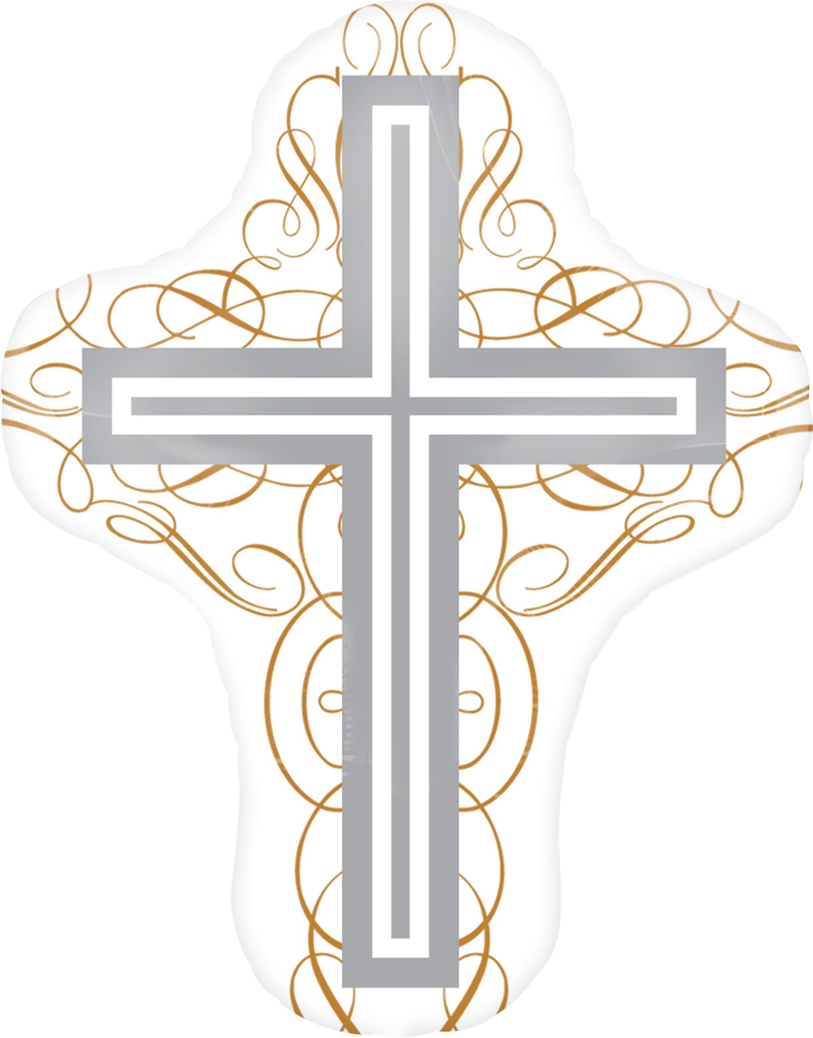 Giant Cross Foil Balloon, Helium Inflation Included, Gold/Silver, 23-in Front_Flat