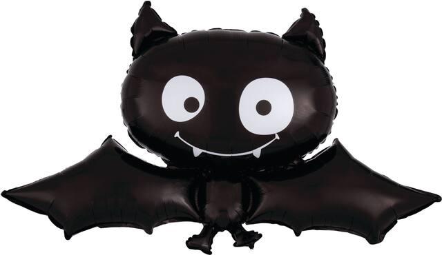 Bat Satin Foil Balloon, Black, 41-in, Helium Inflation & Ribbon Included for Halloween Front_Flat