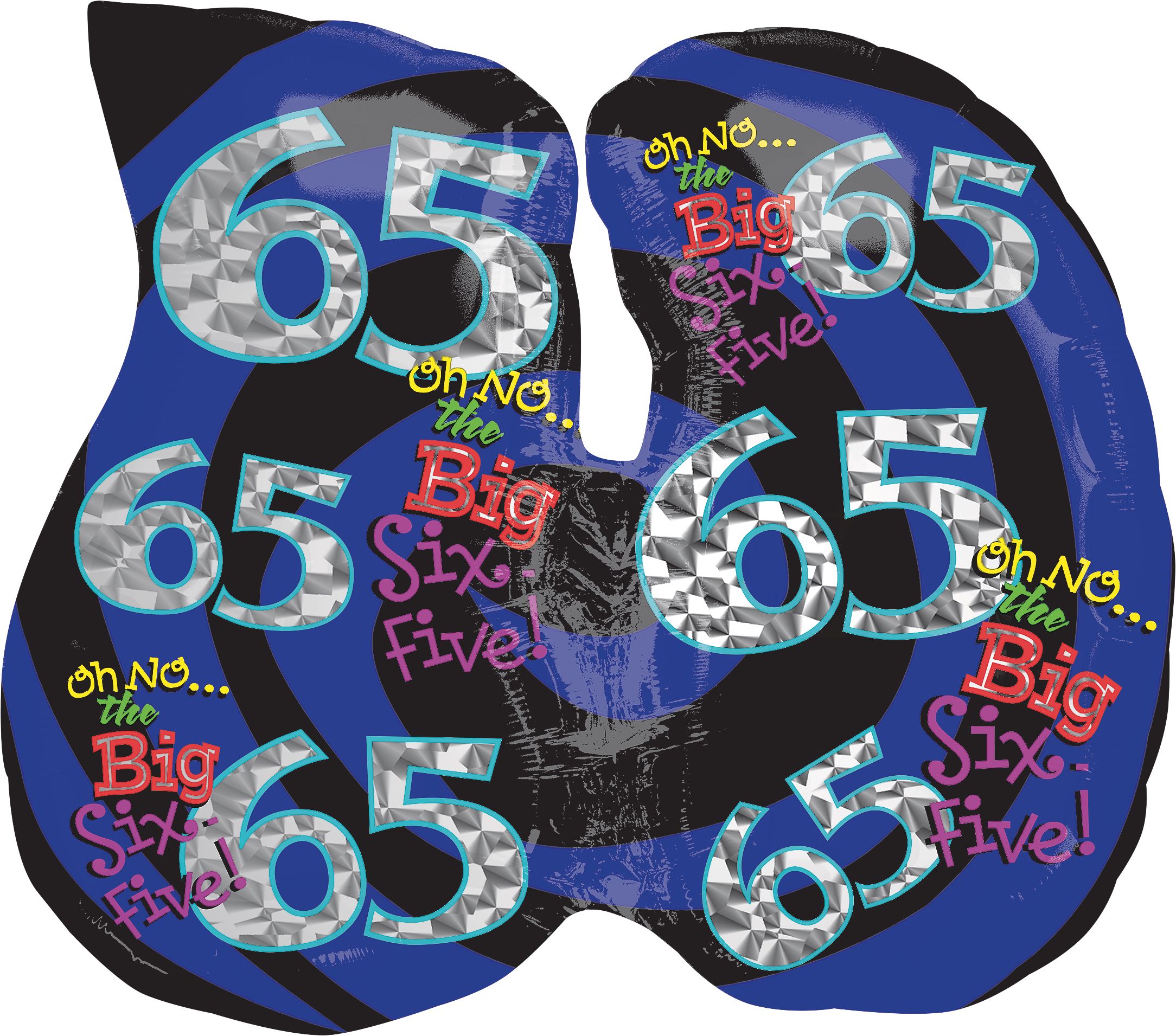 Ballon en aluminium satiné rond Oh No the Big 65, bleu/argent, 27 po, gonflement à l'hélium et ruban inclus, pour fête d'anniversaire Back_Flat