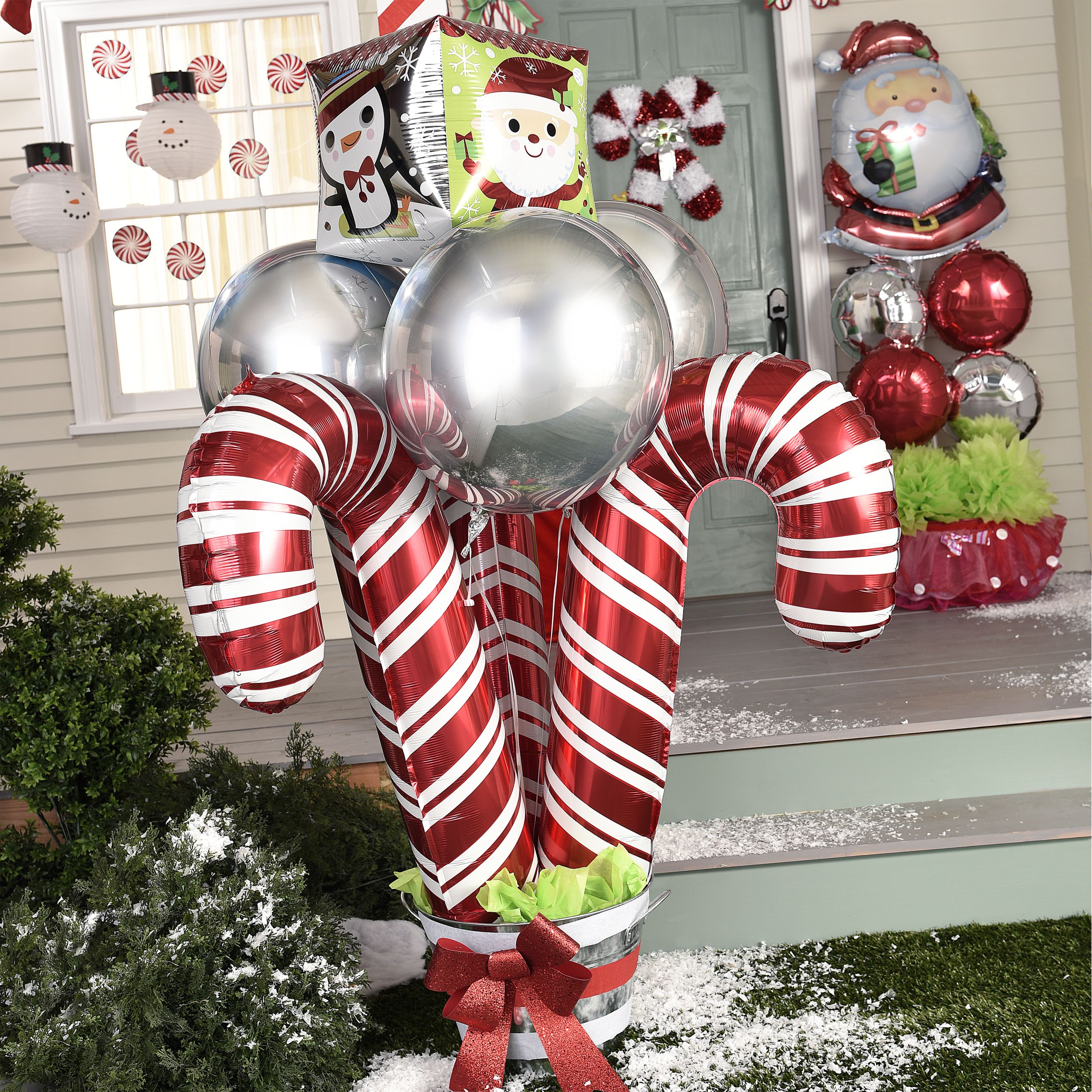 Candy Cane Satin Foil Balloon, Red/White, Striped, 28-in, Helium Inflation & Ribbon Included for Christmas Composite_or_Mixed