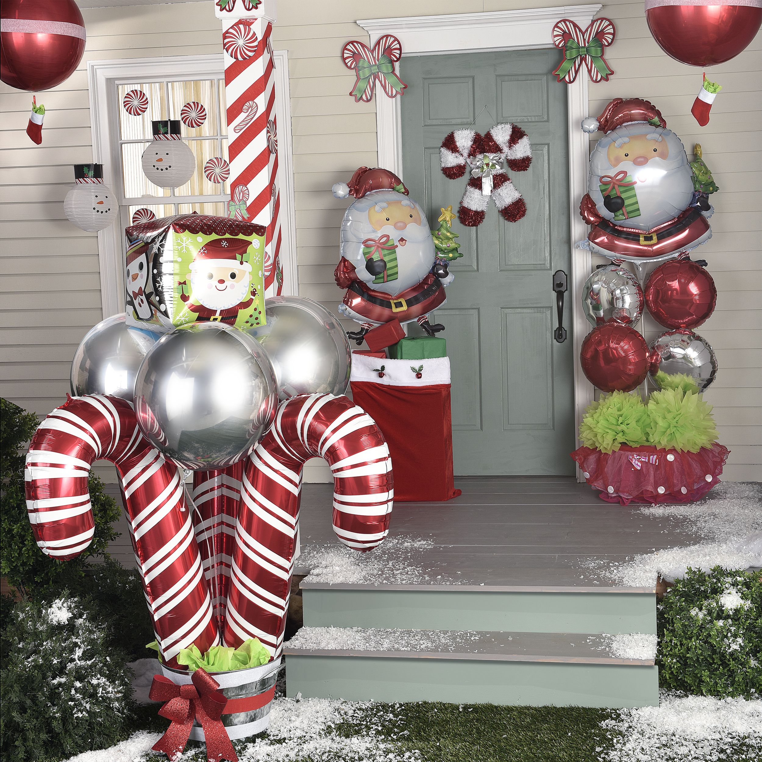 Candy Cane Satin Foil Balloon, Red/White, Striped, 28-in, Helium Inflation & Ribbon Included for Christmas Composite_or_Mixed