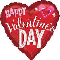"Happy Valentine's Day" Heart Satin Foil Balloon, Red, 28-in, Helium Inflation & Ribbon Included for Valentine's Day Front_Flat