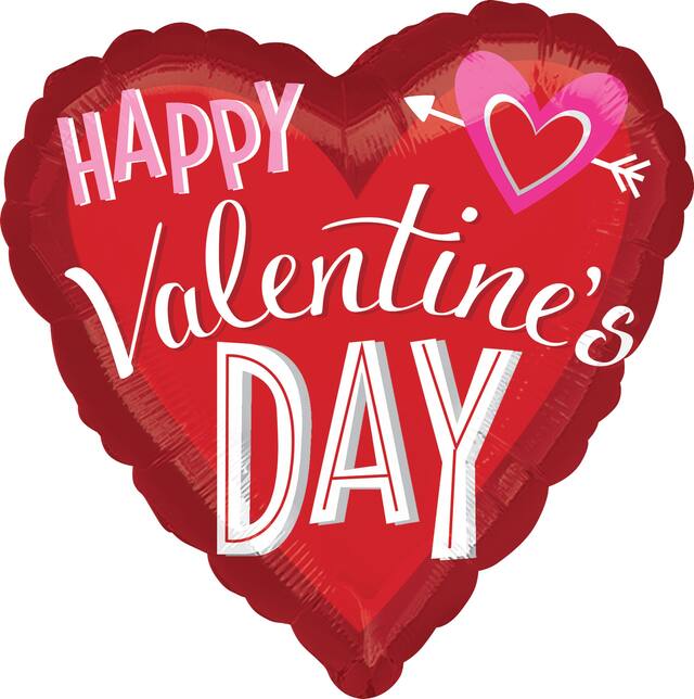 "Happy Valentine's Day" Heart Satin Foil Balloon, Red, 28-in, Helium Inflation & Ribbon Included for Valentine's Day Front_Flat