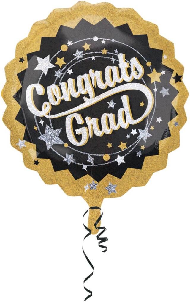 Holographic Congrats Grad Graduation Balloon, 32-in Front_Flat