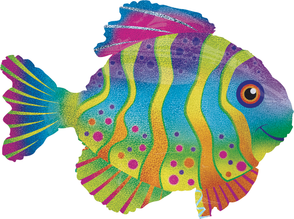Giant Prismatic Colourful Fish Foil Balloon for Tropical/Summer/Birthday  Party, Helium Inflation Included, 33-in