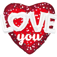 Ballon en aluminium satiné Love You 3D, coeur, rouge/blanc, à pois, 36 po, gonflement à l'hélium et ruban inclus, pour Saint-Valentin/anniversaire Front_Flat