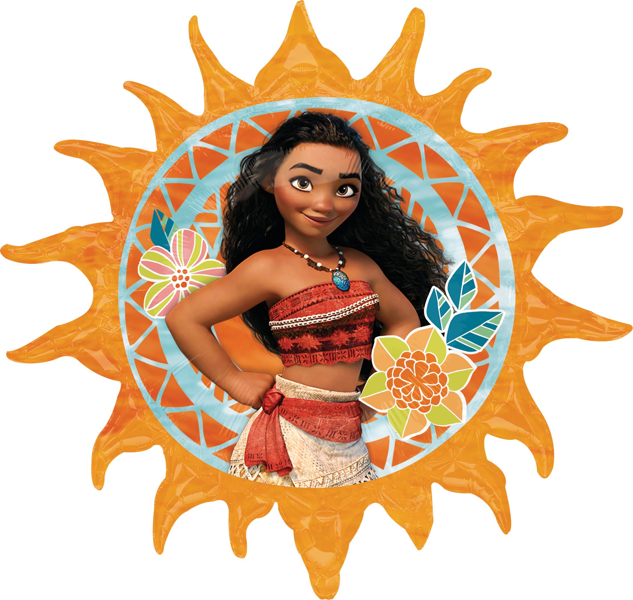Disney Moana Sun Satin Foil Balloon, Orange, 29-in, Helium Inflation & Ribbon Included for Birthday Party Front_Flat