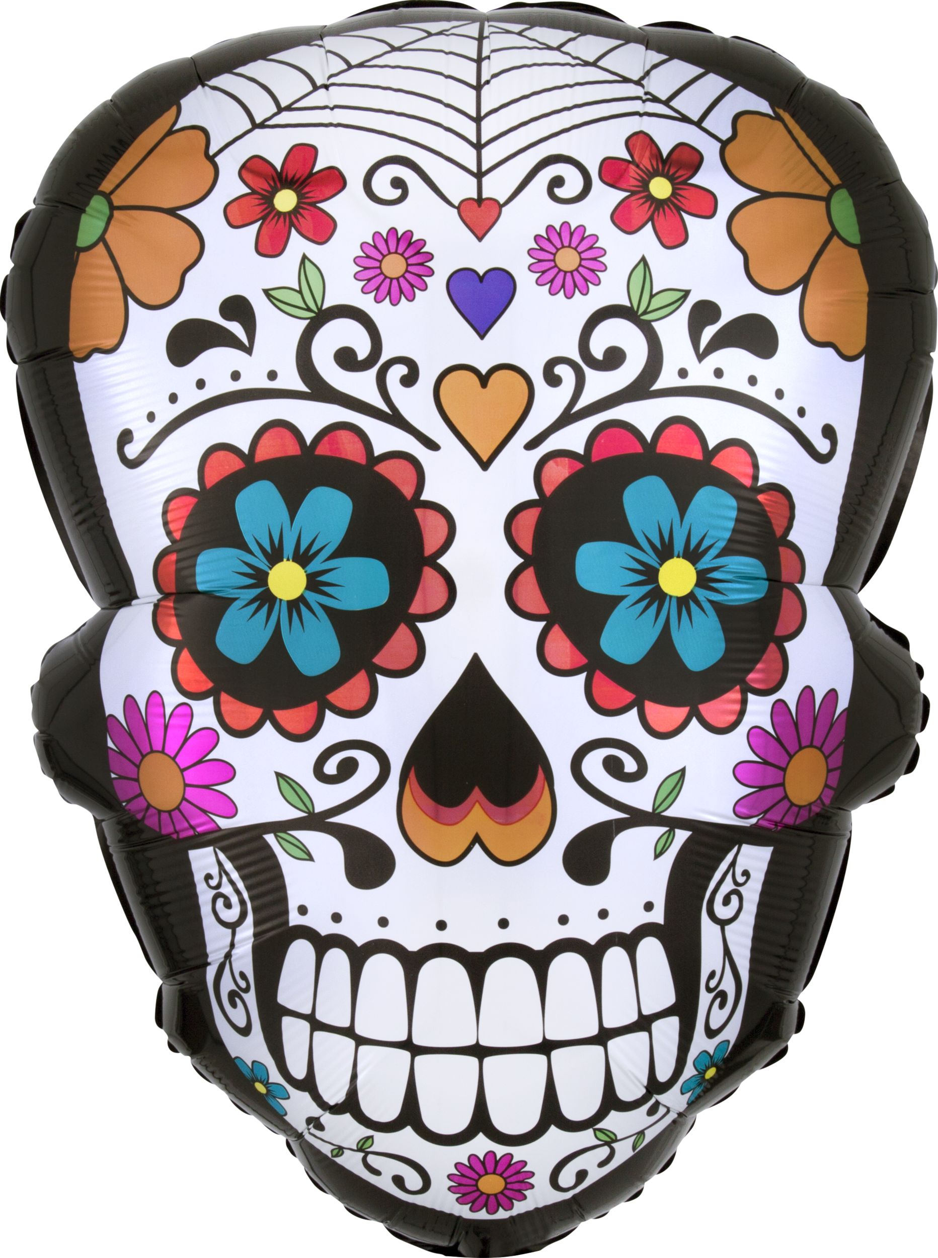 Day of the Dead Sugar Skull Foil Balloon, Helium Inflation Included, 24-in Front_Flat