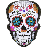 Day of the Dead Sugar Skull Foil Balloon, Helium Inflation Included, 24-in Front_Flat