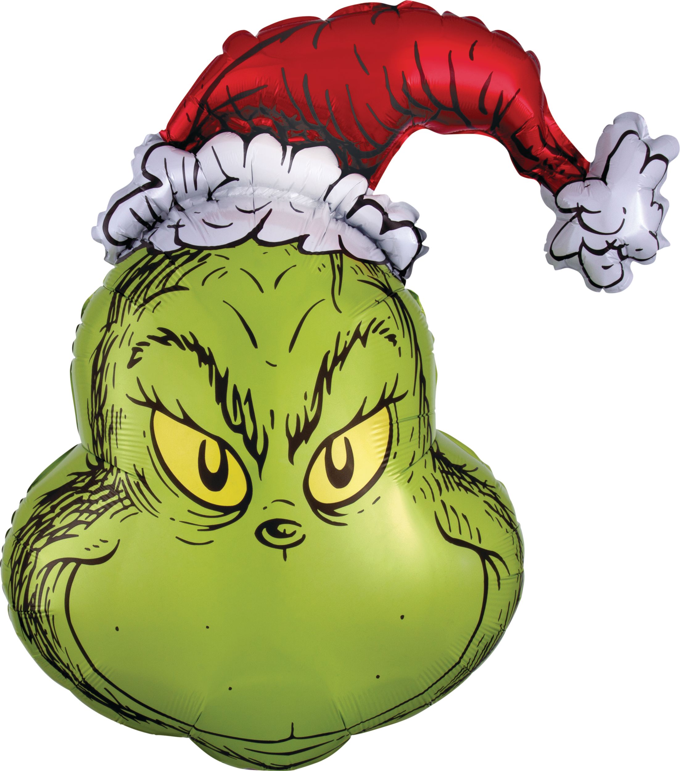 Dr. Seuss The Grinch Satin Foil Balloon, Green/Red, 26-in, Helium Inflation & Ribbon Included for Christmas Front_Flat