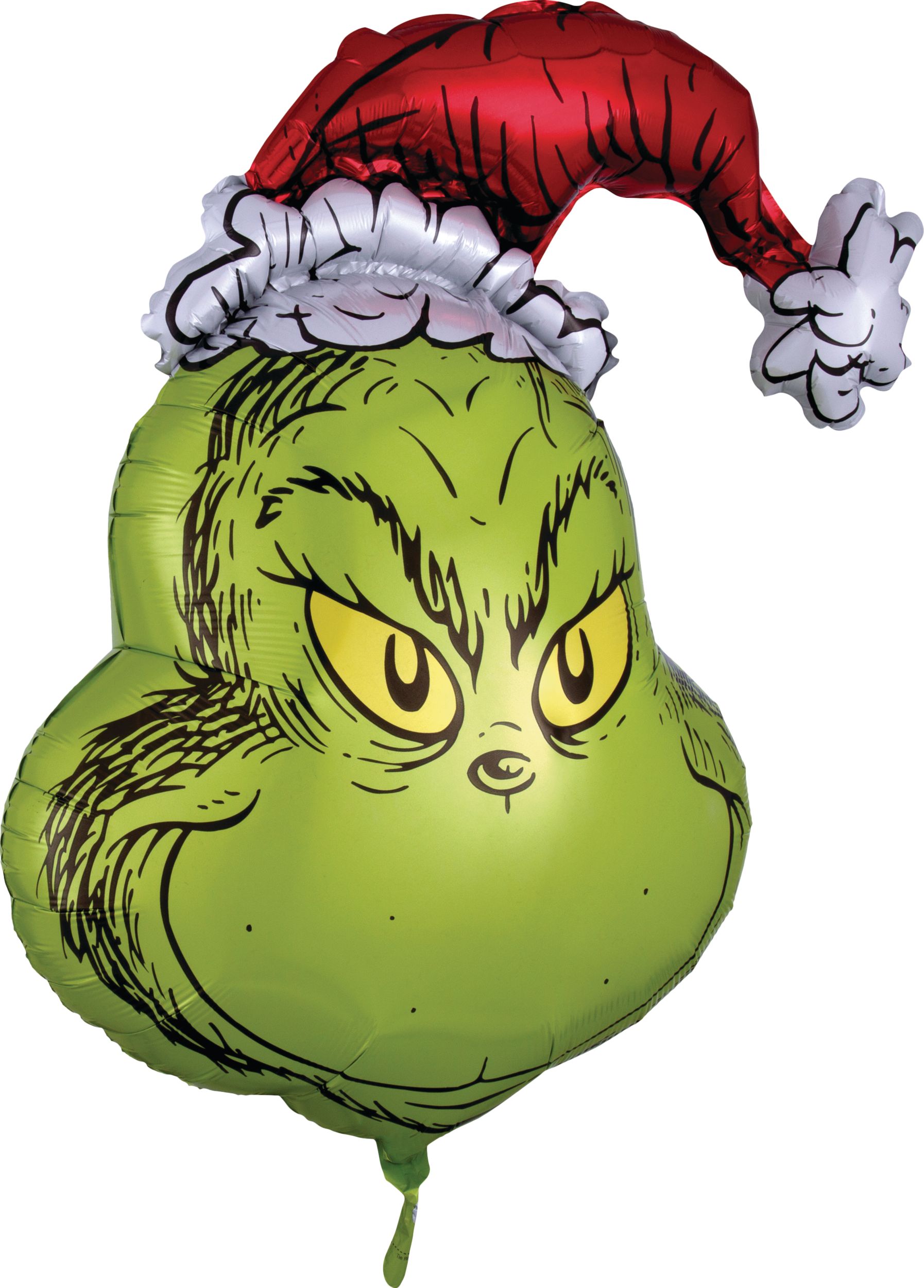 Dr. Seuss The Grinch Satin Foil Balloon, Green/Red, 26-in, Helium Inflation & Ribbon Included for Christmas Front_Angled_Right