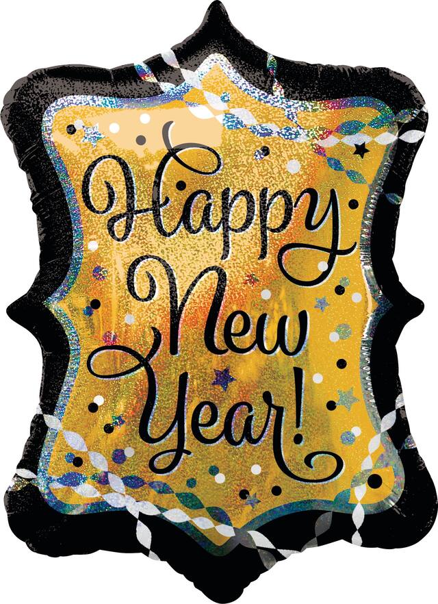 Holographic Marquee Happy New Year Balloon, 27-in Front_Flat