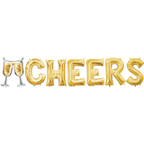 Air-Filled Champagne Glass & Cheers Letter Balloon Kit, Gold, 7-pc Front_Flat
