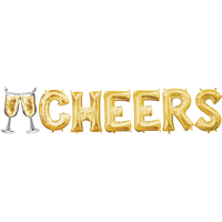 Air-Filled Champagne Glass & Cheers Letter Balloon Kit, Gold, 7-pc Front_Flat