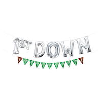 Air-Filled 1st Down Letter Balloons with Football Pennant Banner for Superbowl/Sports Party, Silver, 7-pc Front_Flat