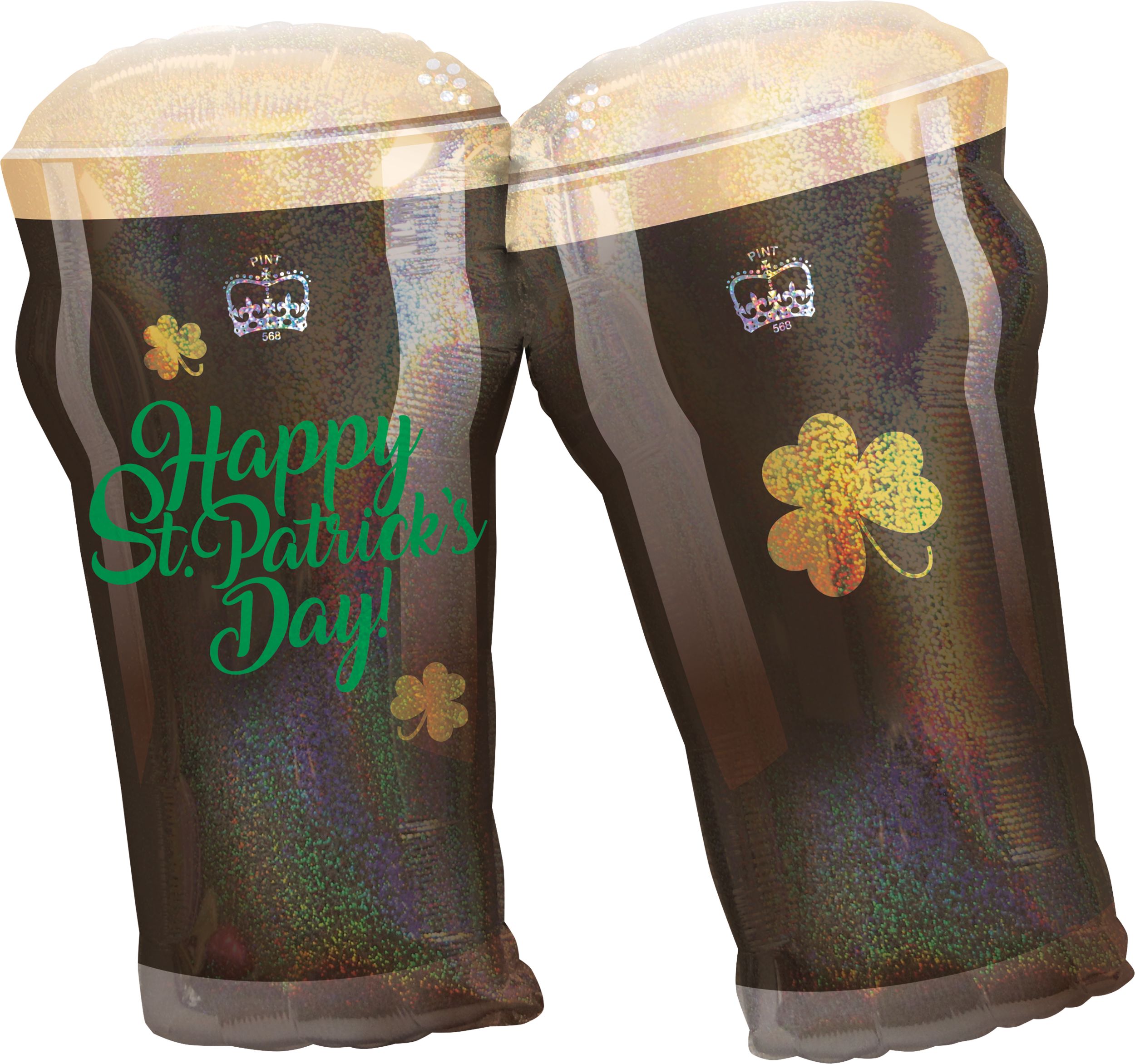 Ballon en aluminium satiné chopes irlandaises Happy St. Patrick's Day, brun, 28 po, gonflement à l'hélium et ruban inclus, pour la Saint-Patrick Composite_or_Mixed