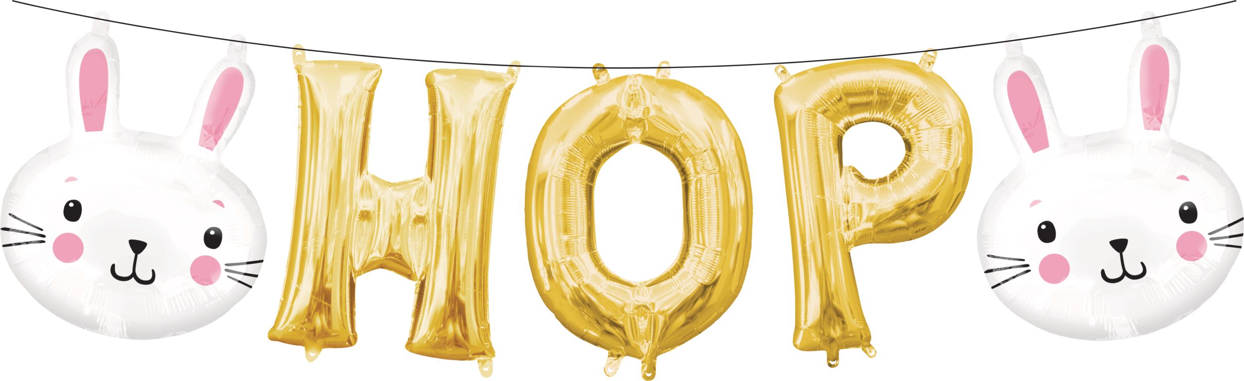 Air-Filled Easter Bunny Hop Letter Foil Balloons, Gold, 5-pc Front_Flat