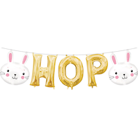 Air-Filled Easter Bunny Hop Letter Foil Balloons, Gold, 5-pc Front_Flat