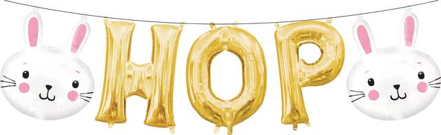 Air-Filled Easter Bunny Hop Letter Foil Balloons, Gold, 5-pc Front_Flat